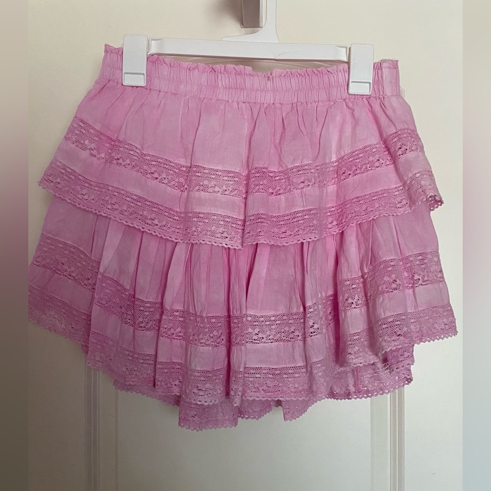 LoveShackFancy Pink Lace Tiered Skirt